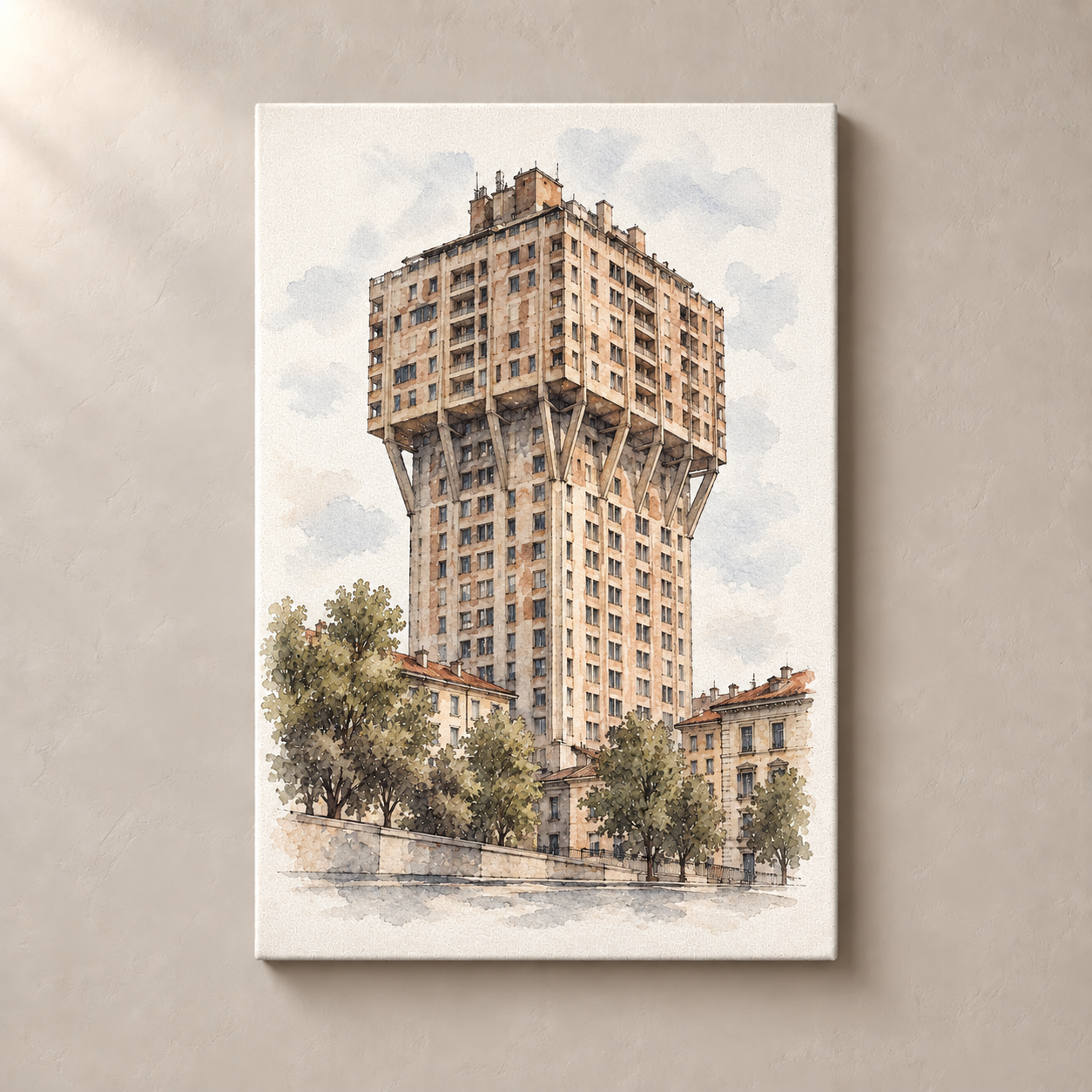 Torre Velasca in Watercolour canvas standalone mockup