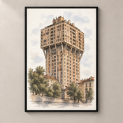 Torre Velasca in Watercolour poster standalone mockup