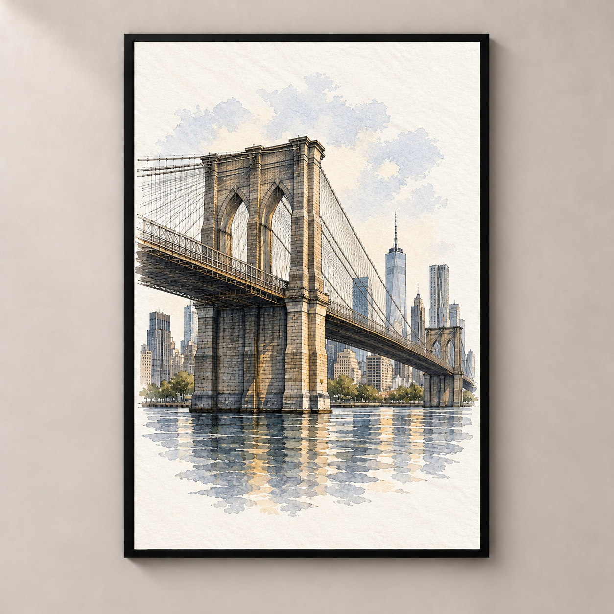 Brooklyn Bridge over the East River poster standalone mockup