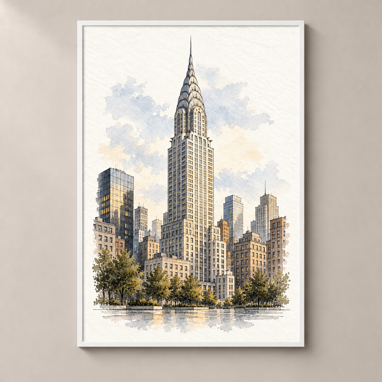 Chrysler Building in Watercolour poster standalone mockup