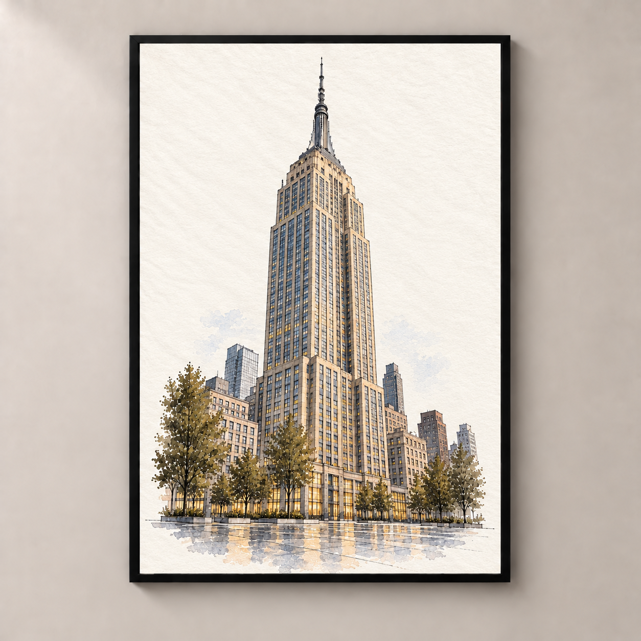 Empire State Building in Watercolour poster standalone mockup