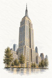 Empire State Building in Watercolour, New York vertical ink and watercolour artwork