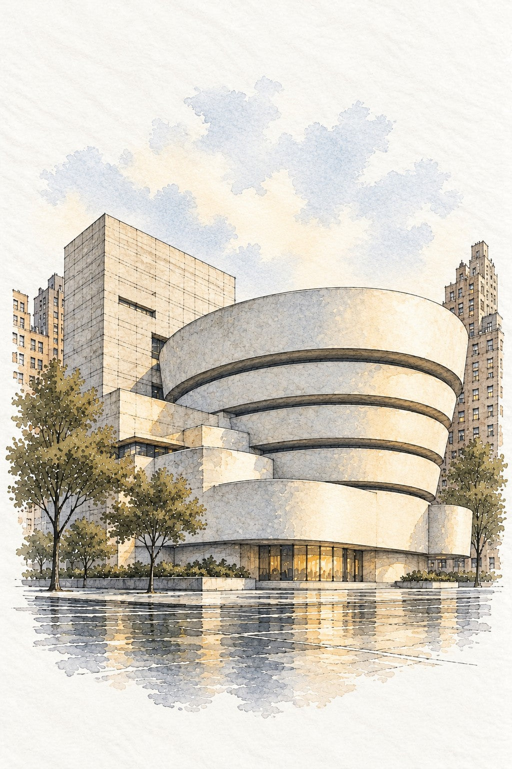 Guggenheim Museum New York, New York vertical ink and watercolour artwork