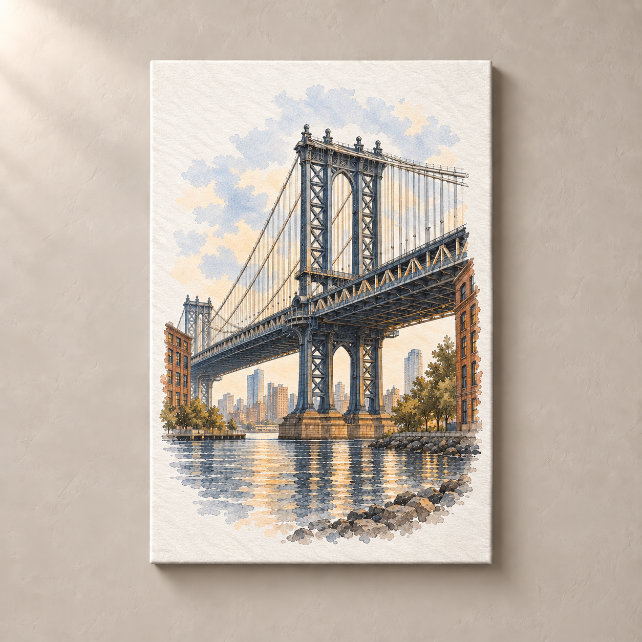 Manhattan Bridge in Watercolour canvas standalone mockup