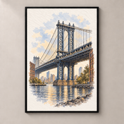 Manhattan Bridge in Watercolour poster standalone mockup