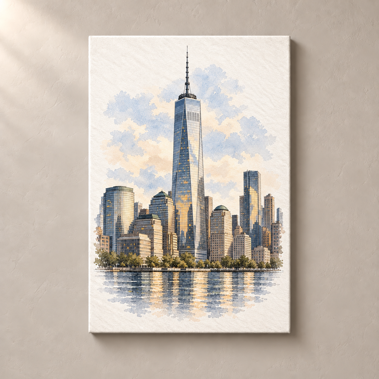 One World Trade Center above the Hudson canvas standalone mockup