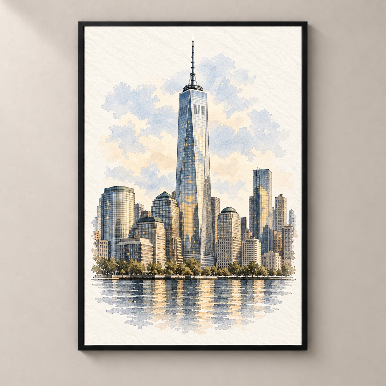 One World Trade Center above the Hudson poster standalone mockup