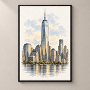 One World Trade Center above the Hudson poster standalone mockup