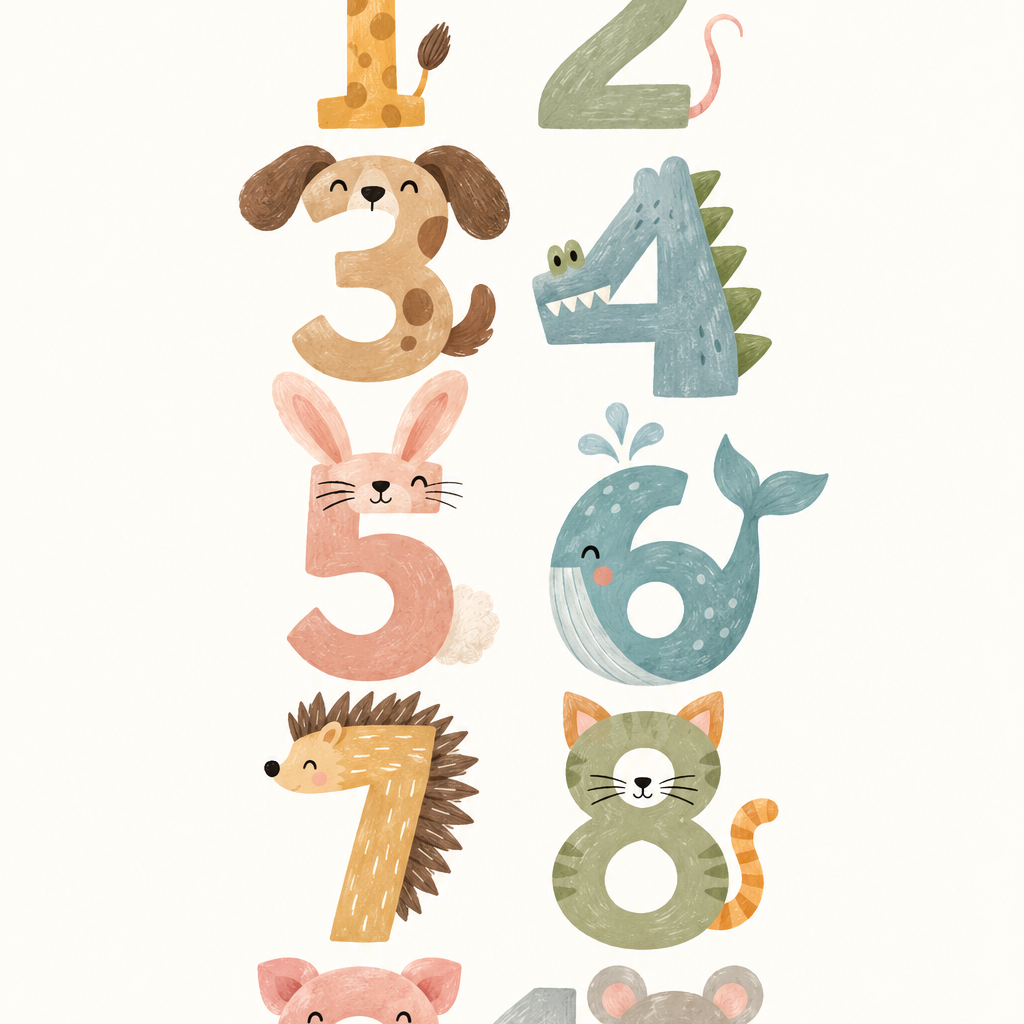 Animal Numbers Parade, vertical nursery artwork