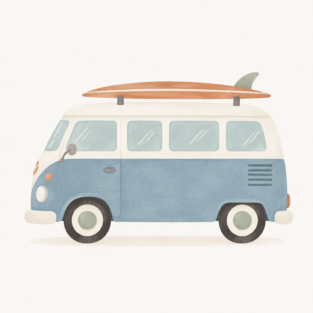 Blue Surf Van, vertical nursery artwork
