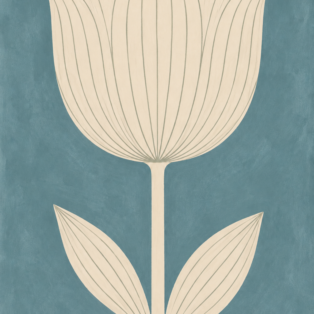 Ivory Tulip on Teal, vertical nursery artwork
