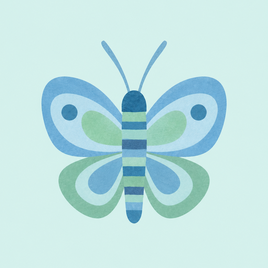 Little Butterfly in Blue and Sage, vertical nursery artwork