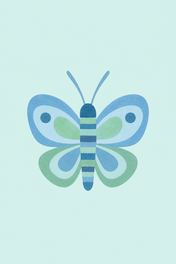 Little Butterfly in Blue and Sage, vertical nursery artwork