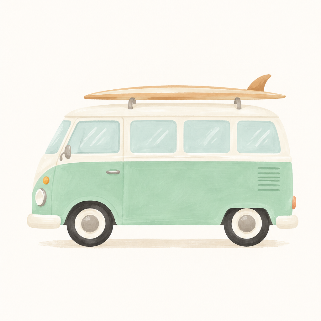 Mint Surf Van, vertical nursery artwork