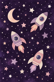 Plum Rocket Adventures, vertical nursery artwork