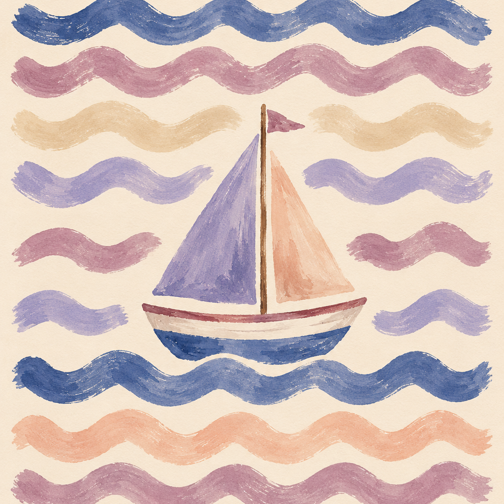 Sailing on Pastel Waves, vertical nursery artwork