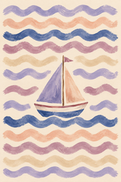 Sailing on Pastel Waves, vertical nursery artwork