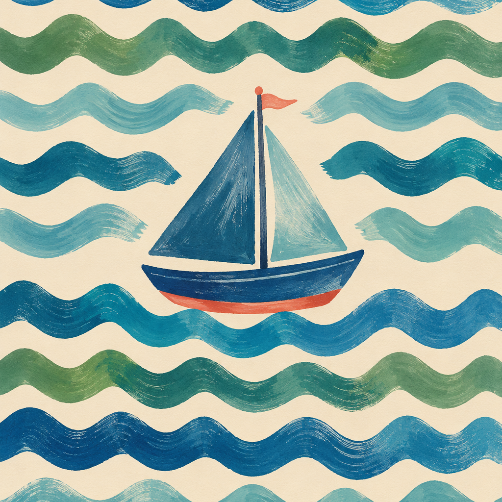 Sailing on Teal Waves, vertical nursery artwork