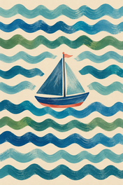 Sailing on Teal Waves, vertical nursery artwork