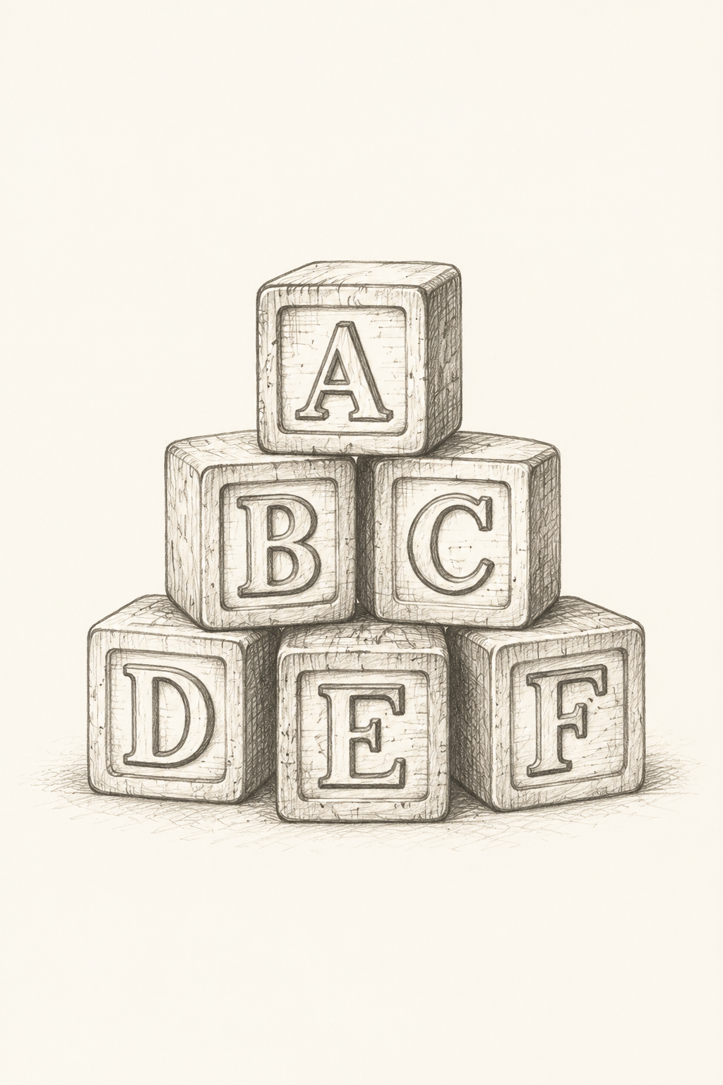 Vintage Alphabet Blocks, vertical nursery artwork