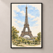 Eiffel Tower above Paris – poster standalone mockup on beige wall