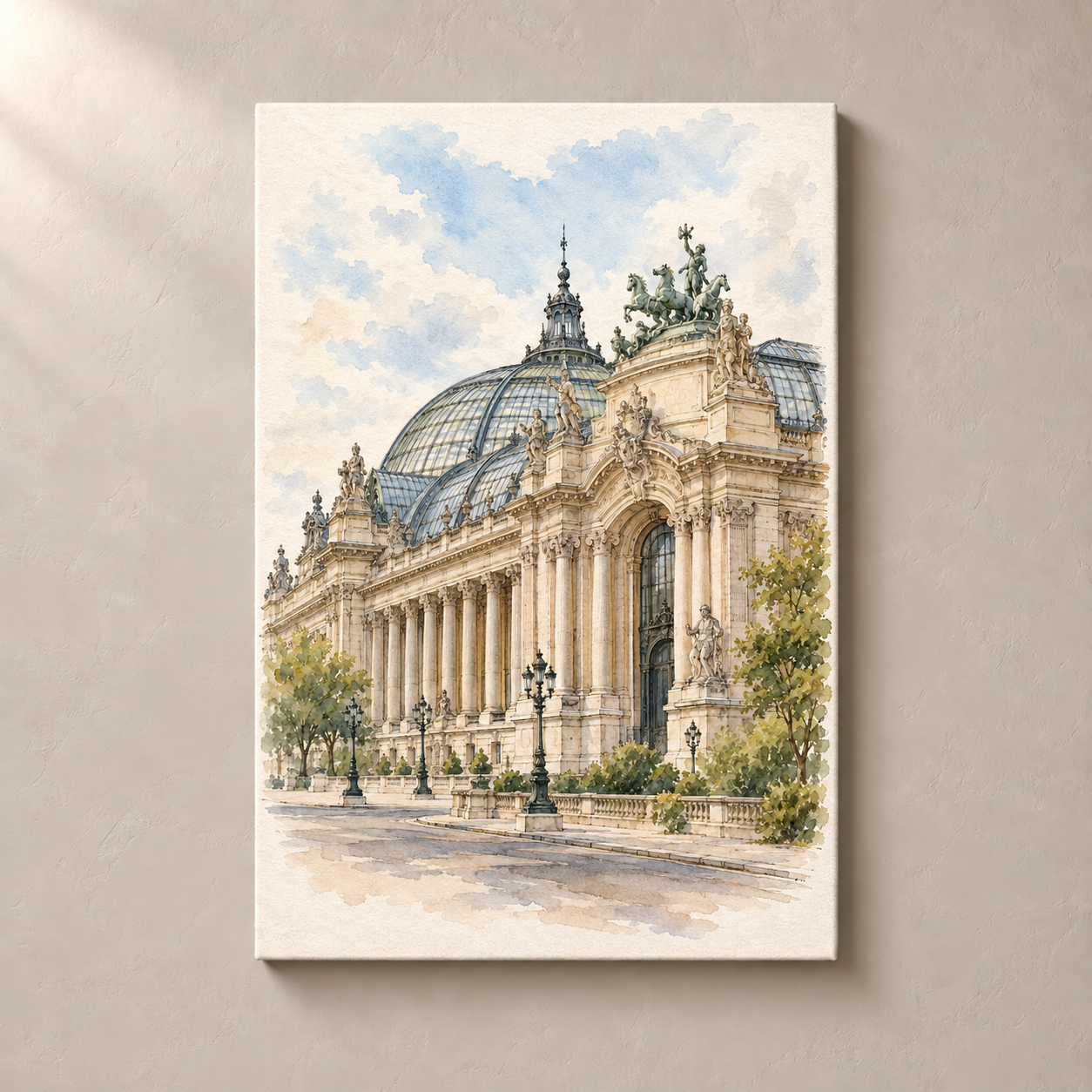 Grand Palais in Soft Watercolour – canvas standalone mockup on beige wall