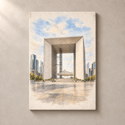 La Grande Arche in Watercolour – canvas standalone mockup on beige wall