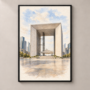 La Grande Arche in Watercolour – poster standalone mockup on beige wall