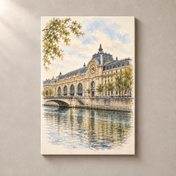 Musee d'Orsay in Soft Watercolour – canvas standalone mockup on beige wall