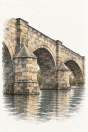 Charles Bridge in Watercolour, Prague vertical ink and watercolour artwork