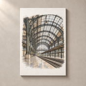 Prague Main Station in Watercolour canvas standalone mockup