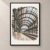 Prague Main Station in Watercolour poster standalone mockup