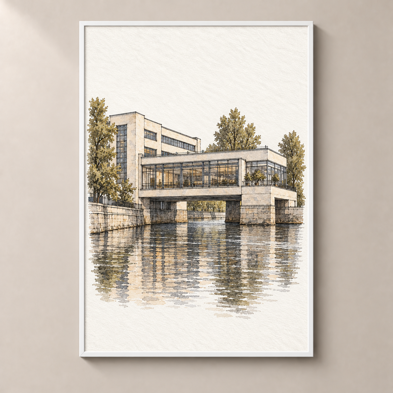 Prague Modernist Villa in Watercolour poster standalone mockup