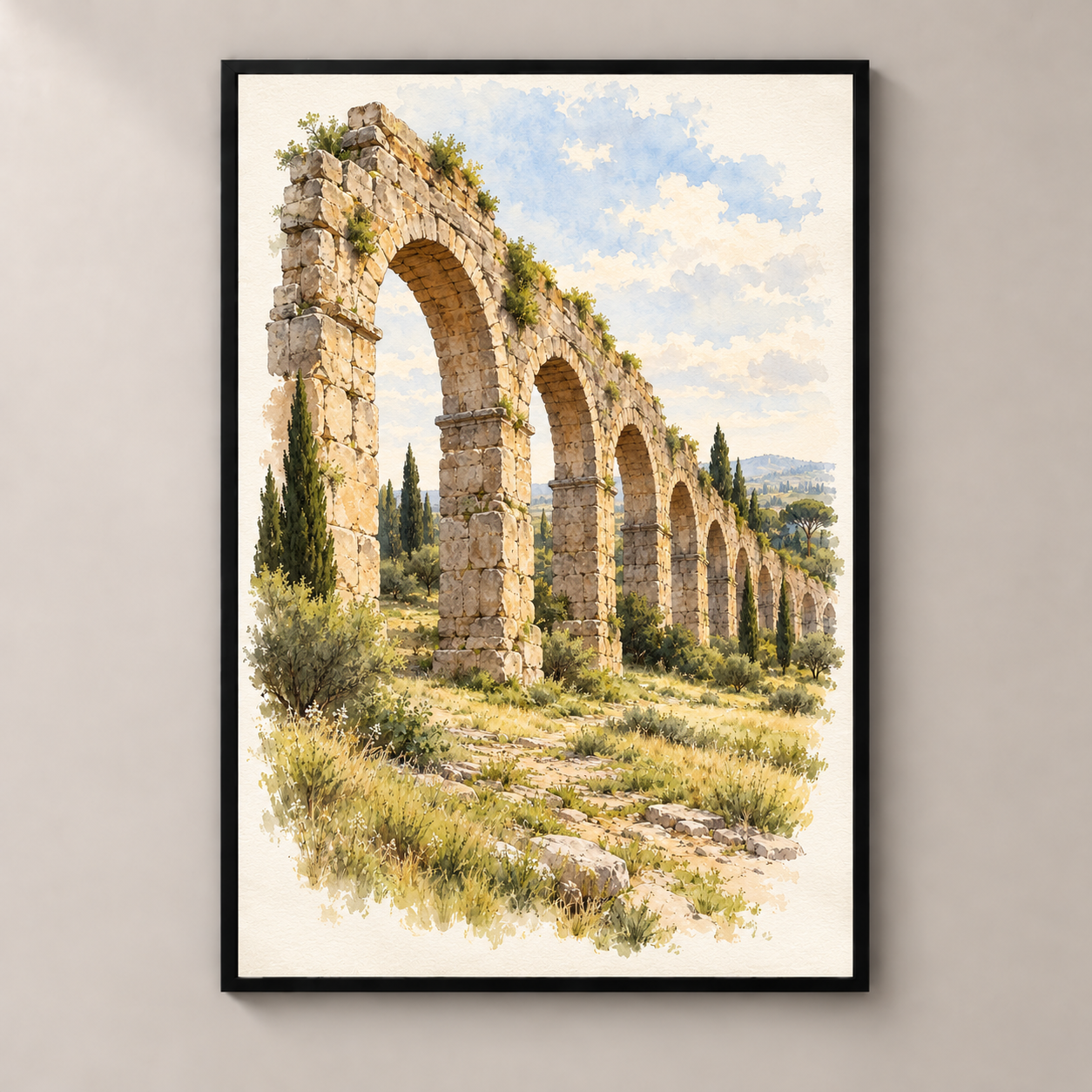 Ancient Aqueduct Ruins by the Appian Way – poster standalone mockup on beige wall