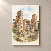 Baths of Caracalla in Watercolour – canvas standalone mockup on beige wall