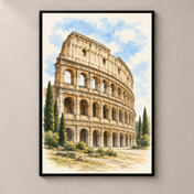 Colosseum in Soft Watercolour – poster standalone mockup on beige wall
