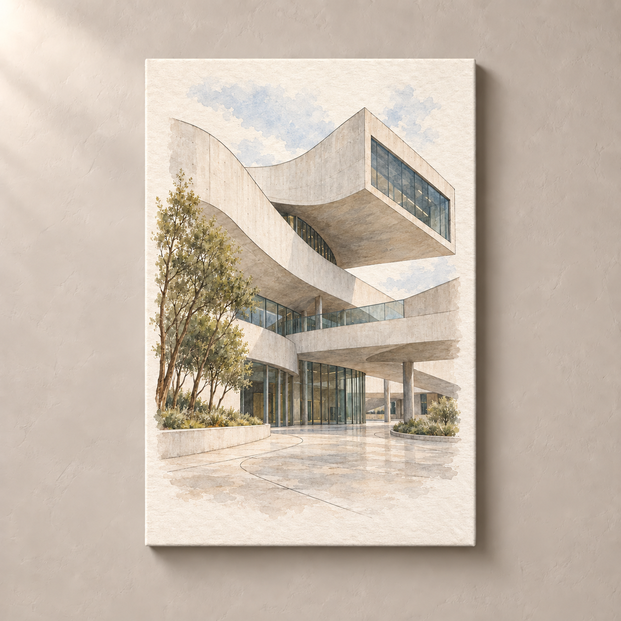 MAXXI Museum in Watercolour – canvas standalone mockup on beige wall