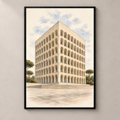 Palazzo della Civilta Italiana in Watercolour – poster standalone mockup on beige wall