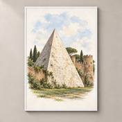 Pyramid of Cestius by the Aurelian Walls – poster standalone mockup on beige wall