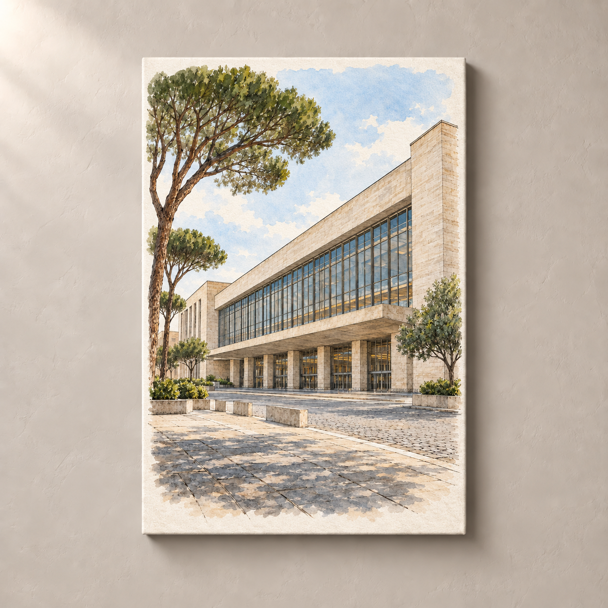 Roma Termini in Watercolour – canvas standalone mockup on beige wall