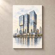 De Rotterdam in Ink and Watercolour – canvas standalone mockup on beige wall