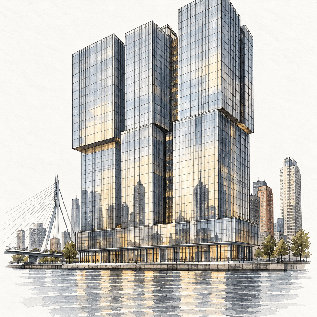 De Rotterdam in Ink and Watercolour, vertical ink and watercolour artwork