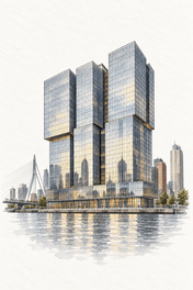 De Rotterdam in Ink and Watercolour, vertical ink and watercolour artwork