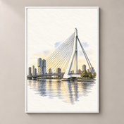 Erasmus Bridge in Quiet Watercolour – poster standalone mockup on beige wall