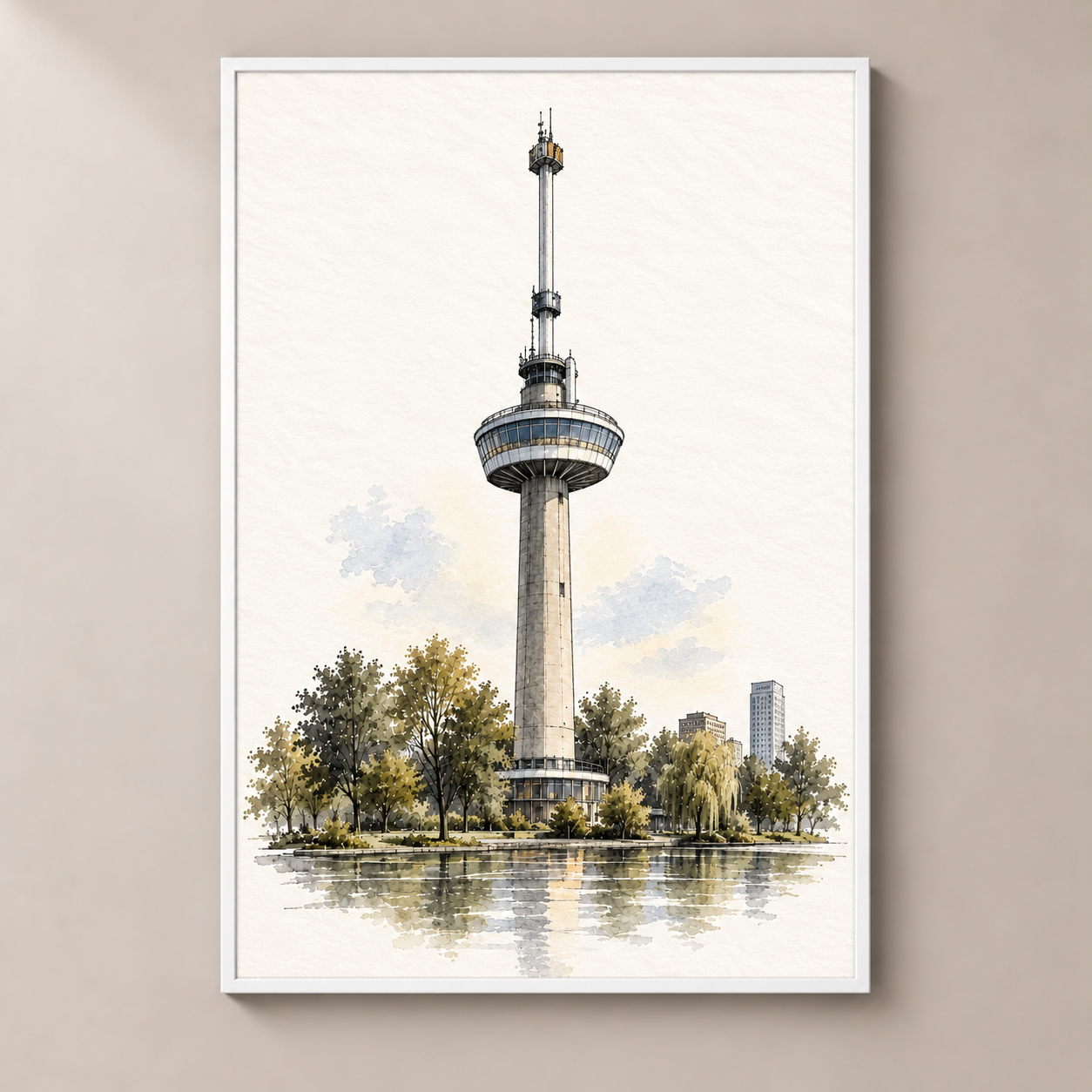 Euromast Above Het Park – poster standalone mockup on beige wall
