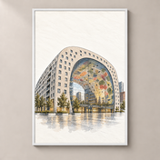 Rotterdam Markthal in Ink Wash – poster standalone mockup on beige wall