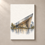 Rotterdam Centraal in Ink and Wash – canvas standalone mockup on beige wall