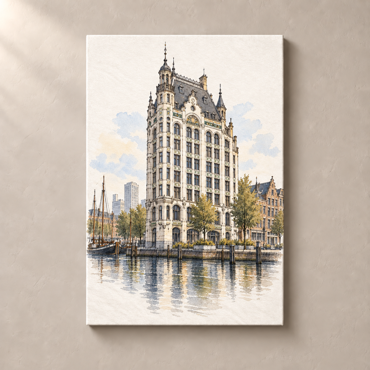 Witte Huis by Oude Haven – canvas standalone mockup on beige wall