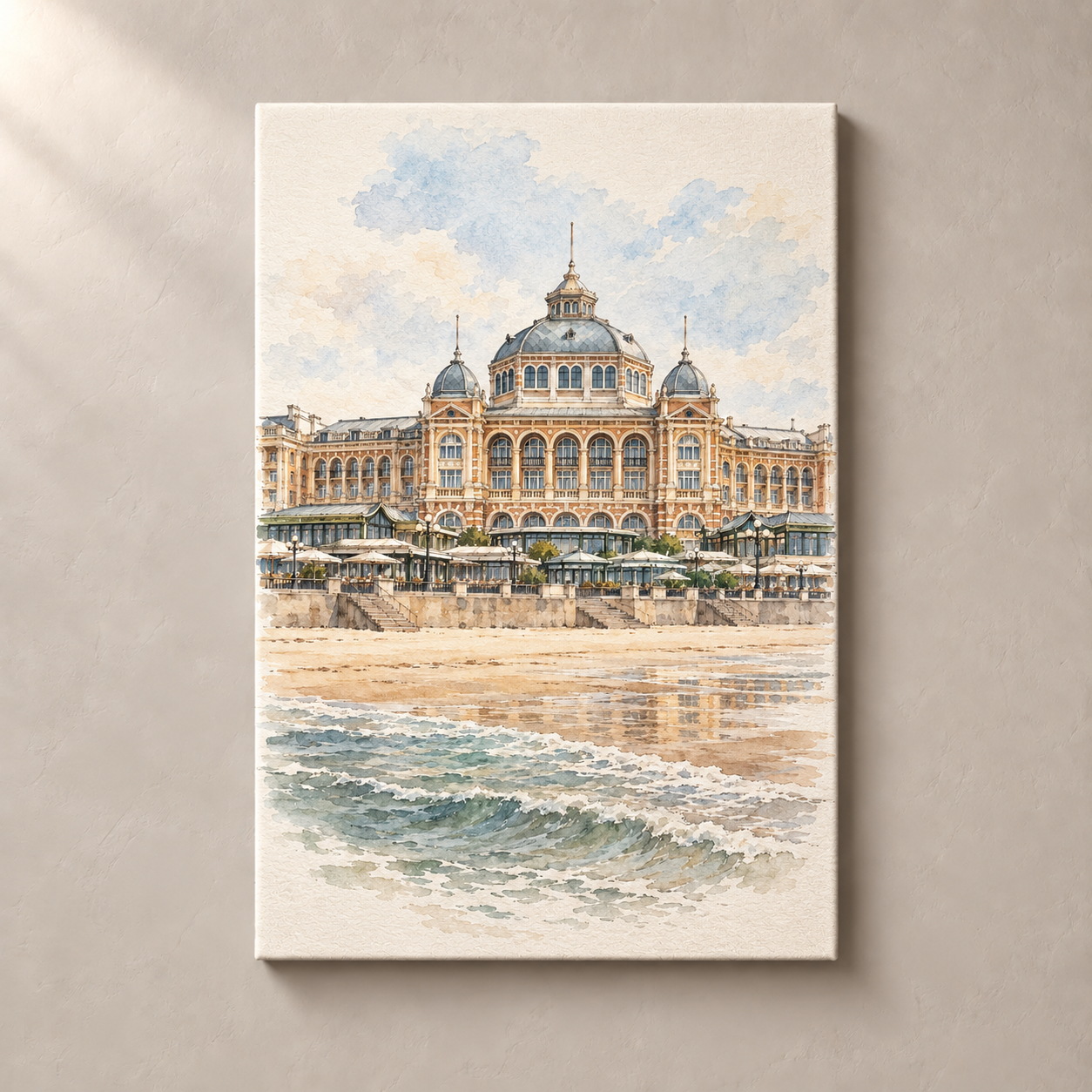 Kurhaus by the Sea in Scheveningen – canvas standalone mockup on beige wall