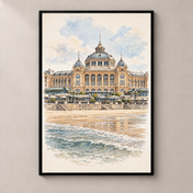 Kurhaus by the Sea in Scheveningen – poster standalone mockup on beige wall